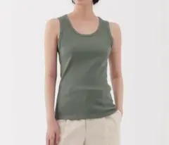 無印 今季のカラー リブタンクトップ グリーン M
