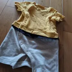 イエローTシャツとストライプボトムスセット 80