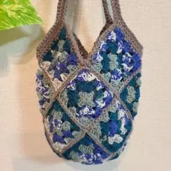 小さなグラニーバッグ　ブルーグリーン　ハンドメイド　モチーフ　手編み　毛糸