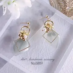 No.6889　グレーマーブル　パールとフープ　大ぶり　ピアス/イヤリング
