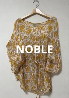 Noble 花柄チュニック 半袖 オレンジ系　ゆったり　プルオーバー　ポンチョ