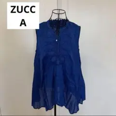 ズッカ　ZUCCA ブルーノースリーブ チュニック　レース装飾 綿100 %美品