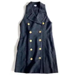極美品✨フォクシー FOXEY ロングジレ ロングニットベスト金ボタン ロゴ