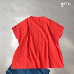 1028＊グリン【2　M相当】Tシャツ　フレンチスリーブ　ハイネック　オレンジ