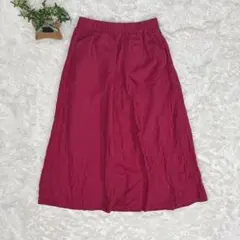 GU【M】リネンブレンドフレアロングスカート フレア ウエストゴム ピンク