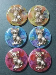 ハンドメイド お花 ネコ ボタンカボション ①