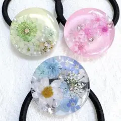 ⑤⑥レジンヘアゴム。3個セット。スターフラワー。花かんざし。マトリカリア。