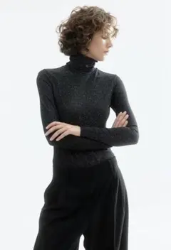 H&M タートルネックトップス XL ブラック