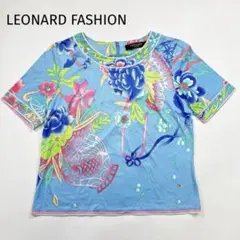 LEONARD FASHION 半袖 カットソー 水色 L ストレッチ コットン
