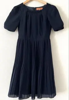 sunauna プリーツワンピース　バルーン袖　ポワン袖　ネイビー　36
