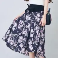 【値下げラスト!】プリーツ ラップロングスカート(花柄/紫)