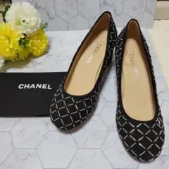 CHANEL 高級感 ココマーク スエード チェーン パンプス チャンキーヒール