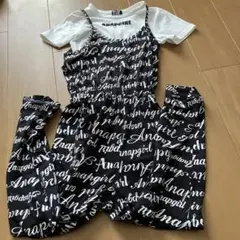 ANAPGIRL オーバーオール 黒・白 S