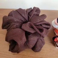 シュシュ　ブラウン ラメ入り シフォン