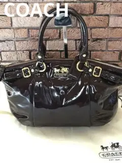 ♦COACH コーチ エナメル ワインレッド ショルダーバッグ