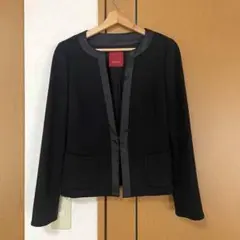 美品◇AMACA アマカ ノーカラージャケット 黒 ブラック