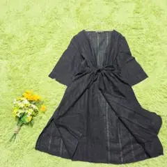 美品【シュガースプーン】総レースガウン　F　ブラック　ウエストリボン　透け感