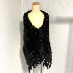 ミンク ブラック 毛皮 ショール 網目 美品