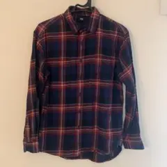 F/ UNIQLO メンズ　ネイビー レッド チェック　長袖シャツ　S