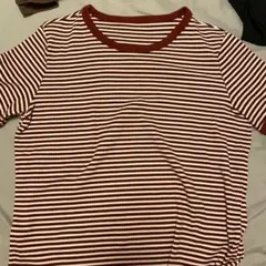 ボルドーとアイボリーのストライプTシャツ