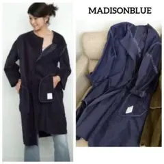 美品 MADISONBLUE PIPINGノーカラーコート リバーシブル 紺