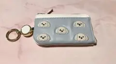 多機能 カードも鍵も入る スマートキーケース キーポーチ 犬柄 フラワーリング