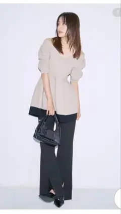 FRAY I.D ペプラムニット&フロントスリットストレッチパンツセットアップ