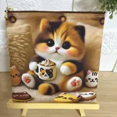 感謝sale❣️ 両面パネル　フラットポーチ　猫