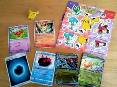 ポケモンカード6枚、ピカチュウピンバッチ、シールセット