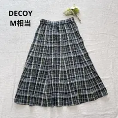 DECOY【M】チェック柄フレアスカート ウエスト総ゴム ネイビー系 薄手 春夏
