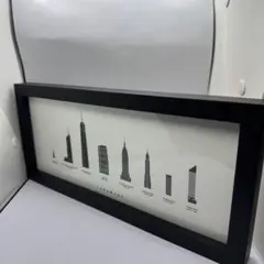 ニューヨーク ランドマーク ポスター 額縁付き モノトーン 34×16cm