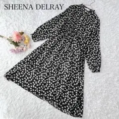 【M】シーナデルレイ　ロングワンピース　花柄　総柄　ブラック　黒　Aライン　上品
