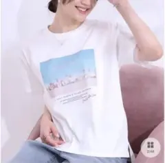 【良品】【ひんやり/UVカット】お袖チュール　ロゴプリントTシャツ