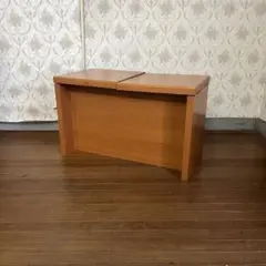 【中古品】木製 収納付き ベンチ 2人掛け 椅子 北欧レトロ おもちゃ箱 古道具