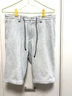 エポカウォモ　ハーフパンツ　白とグレーの間　模様あり(L)ウエスト牛革紐つき