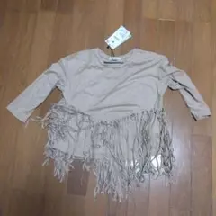 Bershka フリンジ付き長袖トップス ベージュ