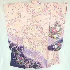 2m725 振袖 正絹 袷 中振袖 ピンク 紫 白 金色 花柄 和装 着物