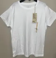 新品タグ付、無印、白、天竺編み、クルーネック、半袖Ｔシャツ