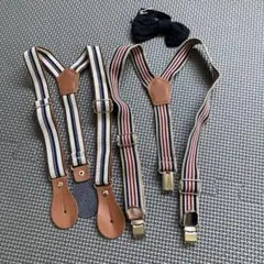 ストライプ Y字型サスペンダー 黒いリボン付き
