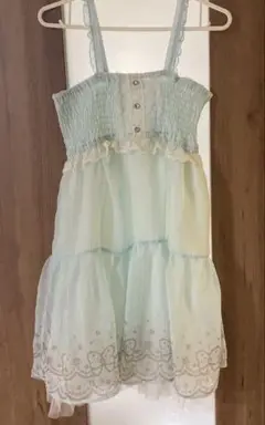 水色ストライプ刺繍ノースリーブワンピース 150