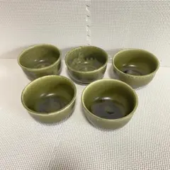p 陶器製 ボウル 5個セット グリーン レトロ 和食器 小皿 取り皿【現状品】