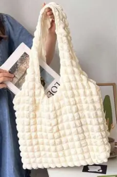 新品❤️トートバッグシャーリング　 ポップコーン　モコモコふわふわホワイト