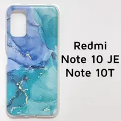 Redmi Note10JE 10T クリア 青緑 マーブル カバー /