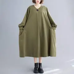 T最新 ワンピース森女風レディースVネック秋y5