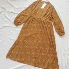 ケユカ　新品　ロングワンピース　プリントロングスリーブワンピース