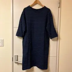 ユニクロ　綿100 ネイビー ストライプ　ワンピース Ｌ