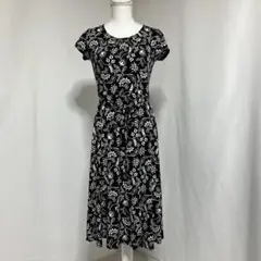 美品　ローラアシュレイ　リボン　ストレッチ　ジャージ　総柄　ワンピース