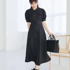 【美品】MAJESTIC LEGON スタイルアップシャツ ワンピース ブラック