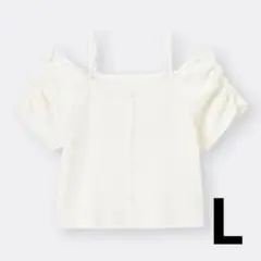 GU リブフロント ボタンオフショルダー　Tシャツ［半袖］ ホワイト