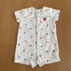 Yumi Katsura ロゴ刺繍入 白 赤 フラワー柄ロンパース 半袖 60㎝